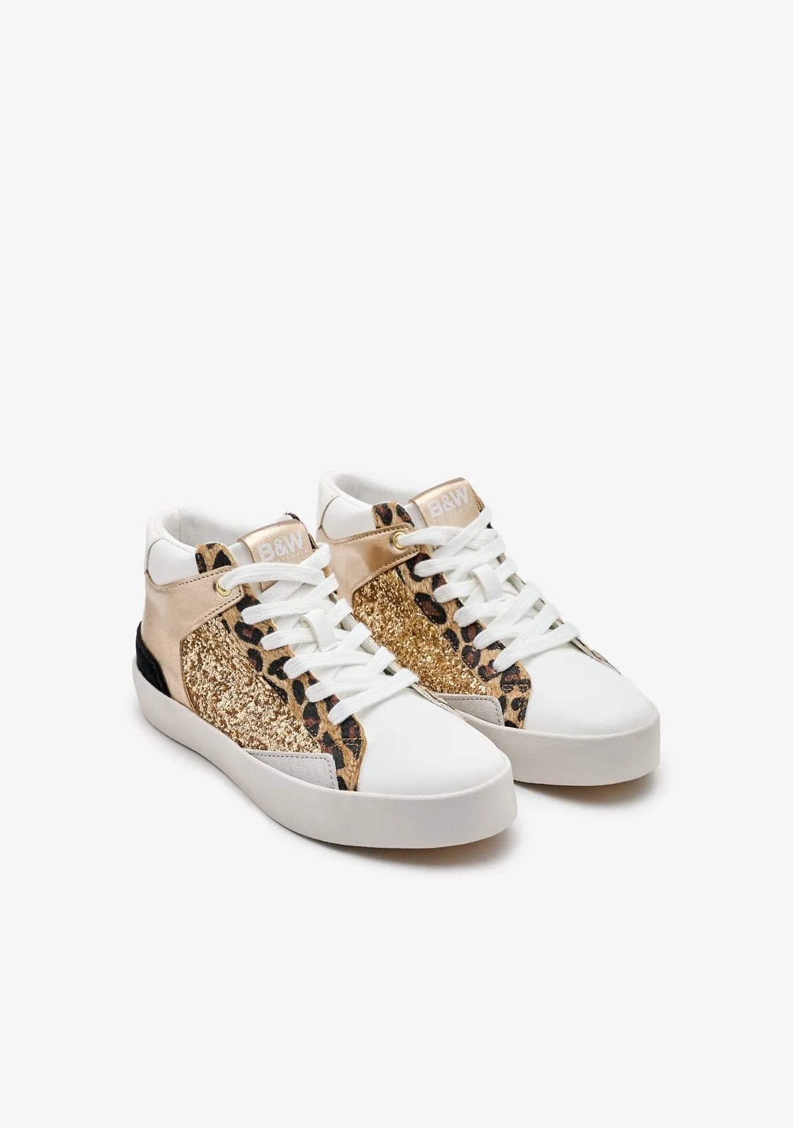 Leopard Glitter High-Top Sneakers B&W