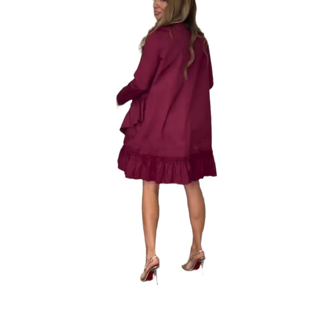 ⏳Limited Sale 50% OFF🌸Women's Long-Sleeve Round-Neck Dress with Pleated Hem