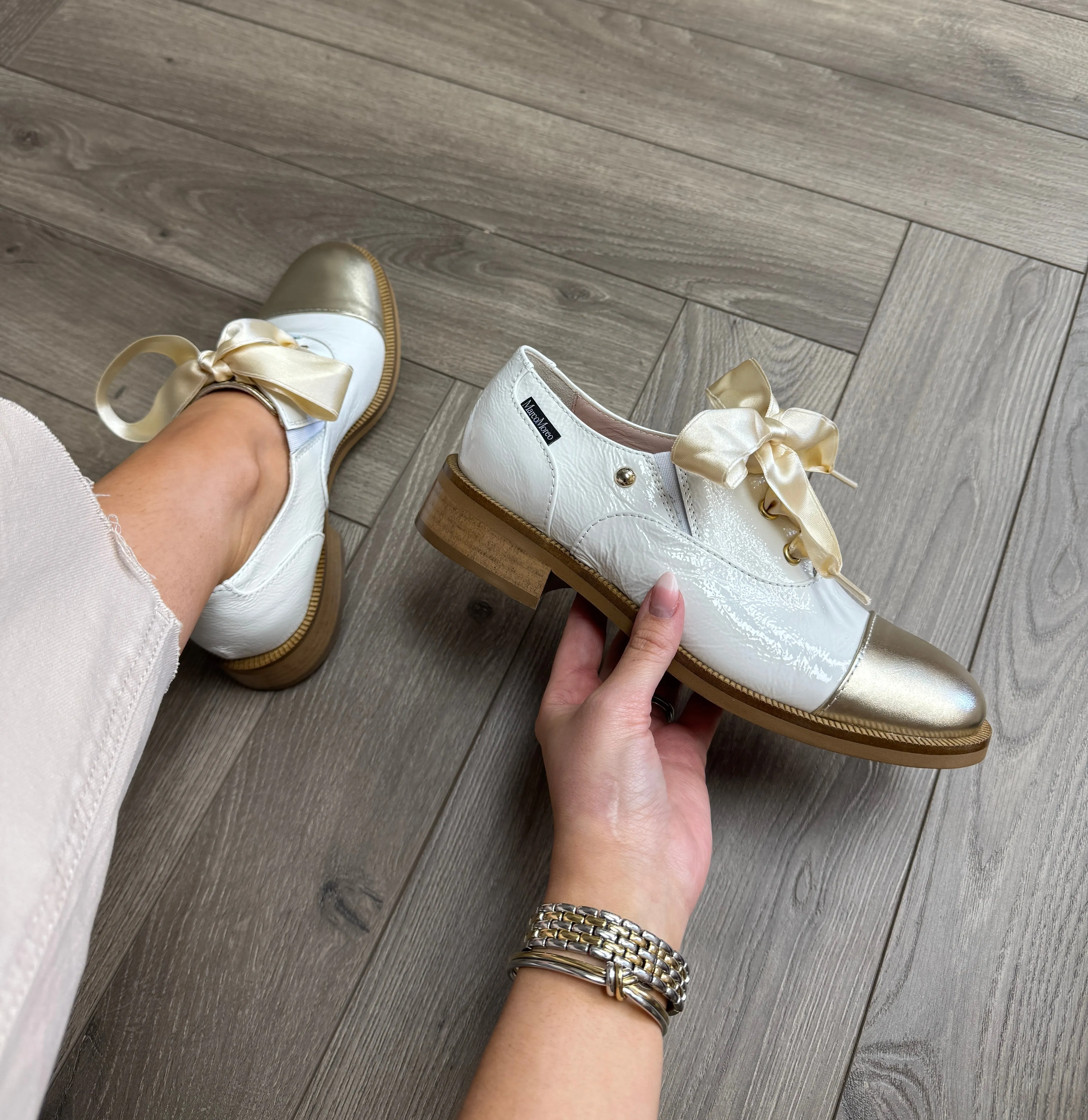 Marco Moreo M682JPLM Patented Brogue With Ribbon Laces - Platin/Milk (MM9)