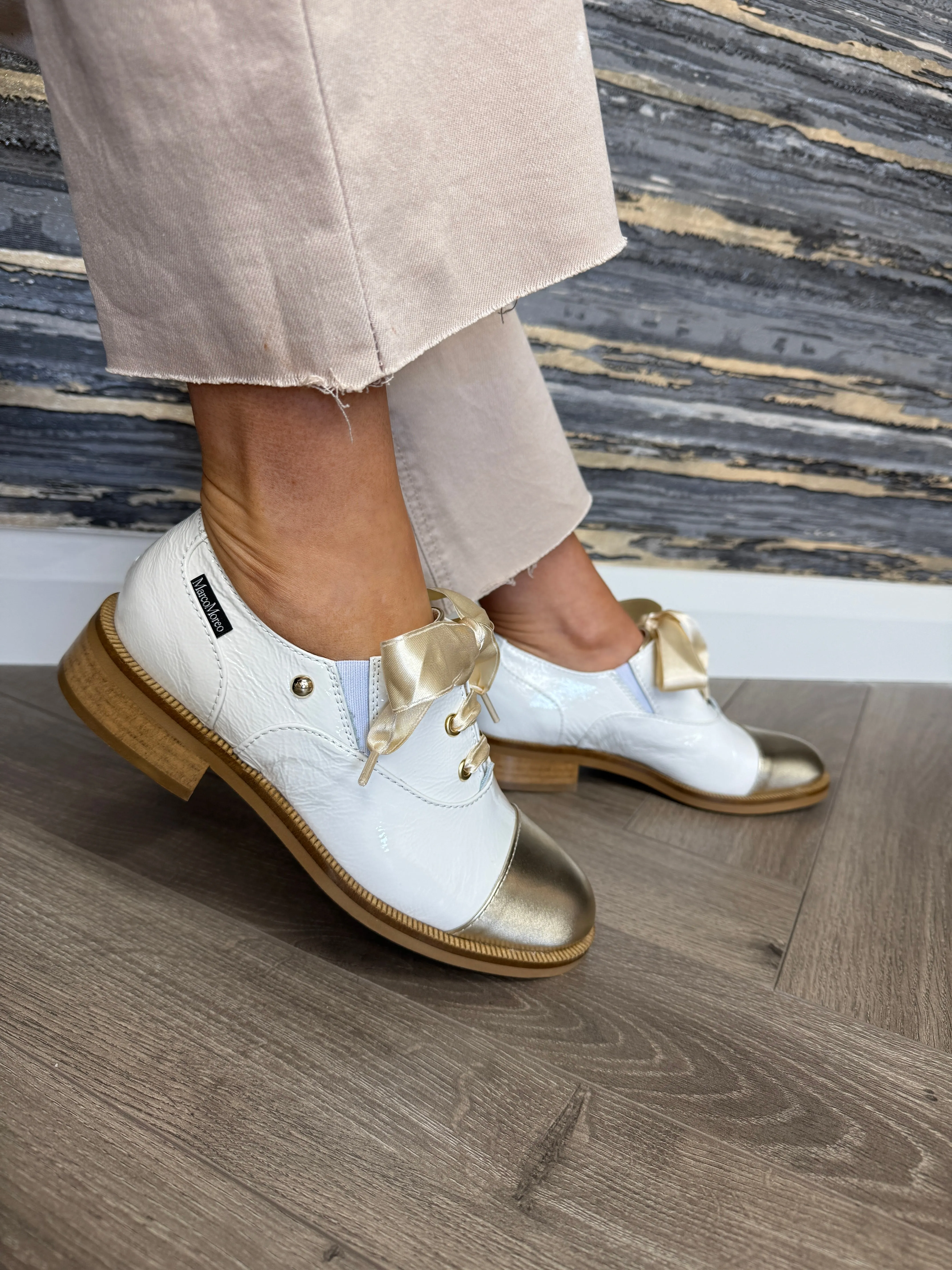 Marco Moreo M682JPLM Patented Brogue With Ribbon Laces - Platin/Milk (MM9)