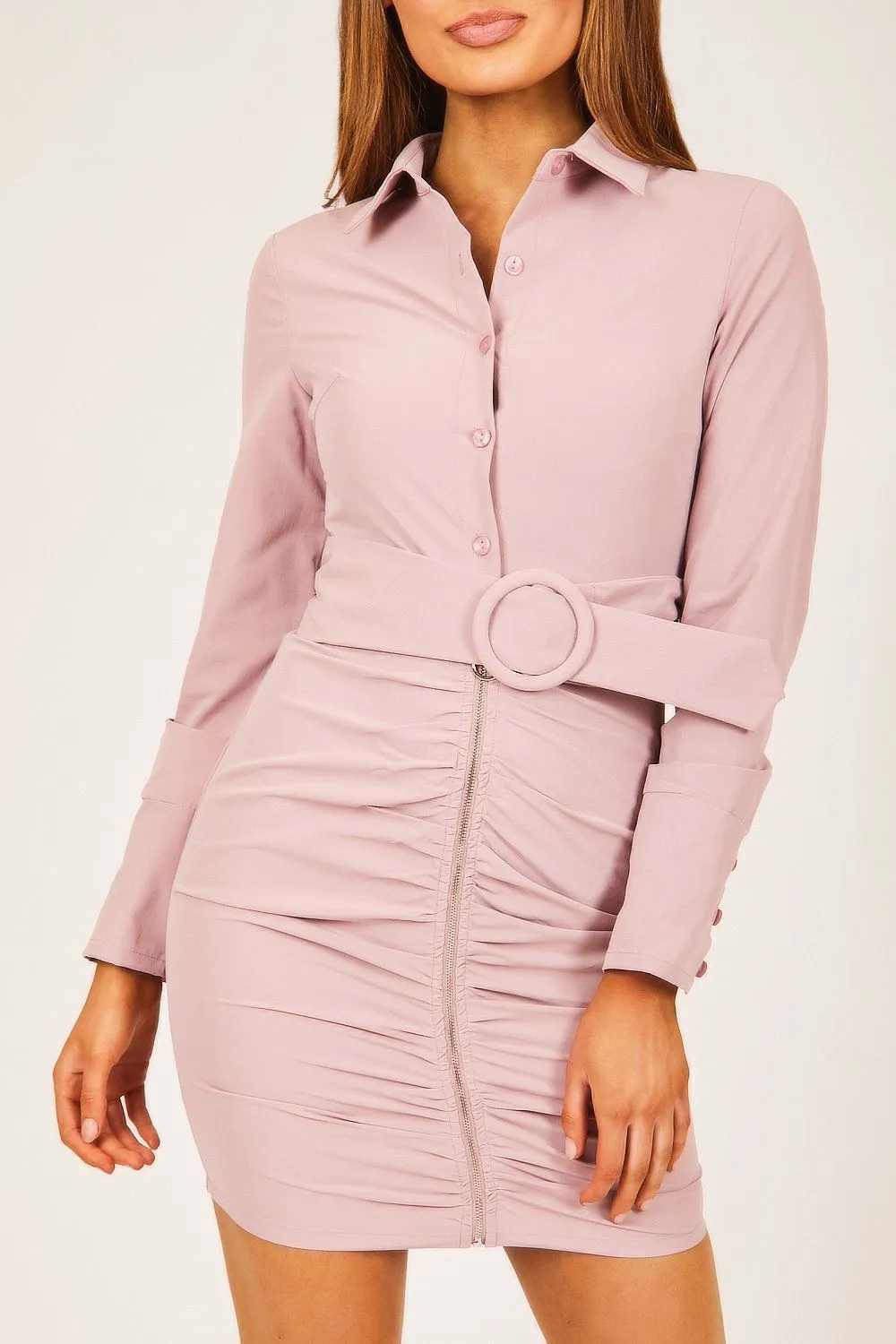 Mauve Pink Ruched Front Dress