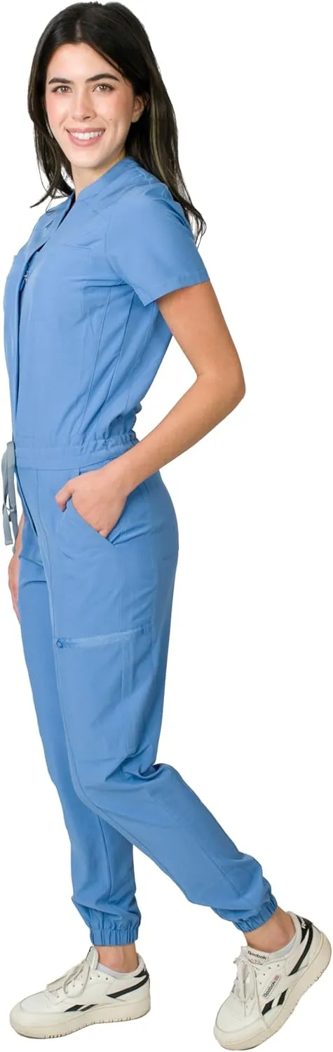 Medgear Women's Scrubs Jumpsuit with Short Sleeves and 8 Pockets