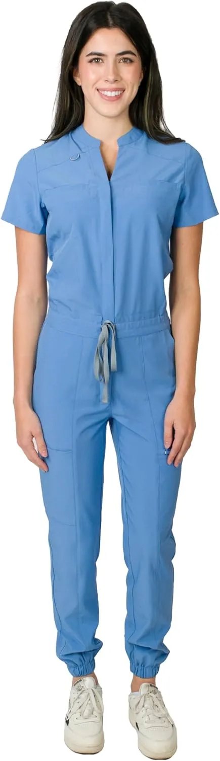 Medgear Women's Scrubs Jumpsuit with Short Sleeves and 8 Pockets