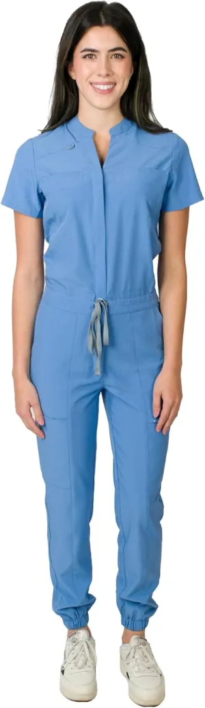 Medgear Women's Scrubs Jumpsuit with Short Sleeves and 8 Pockets
