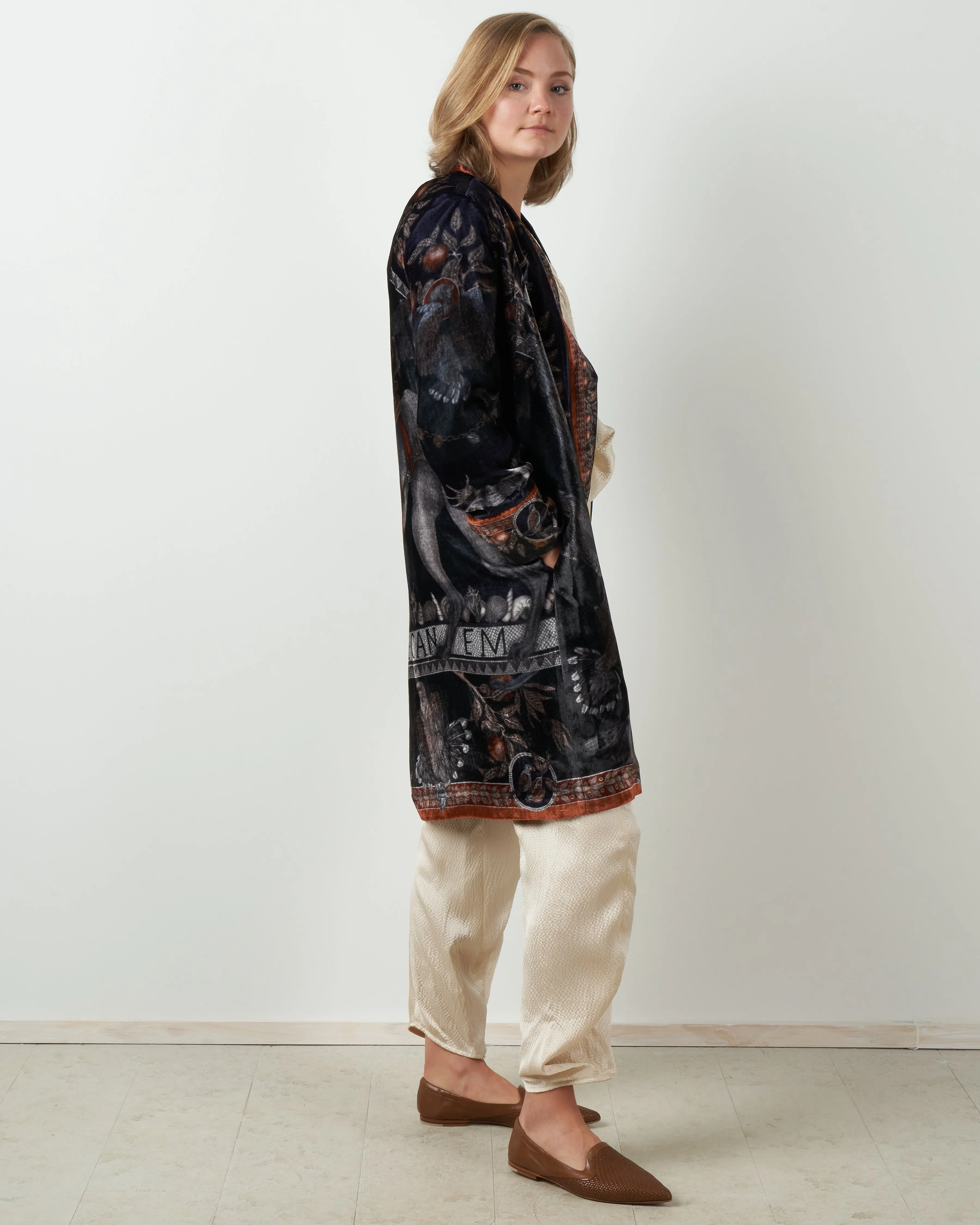 medium cave canem silk velvet midi jacket - water