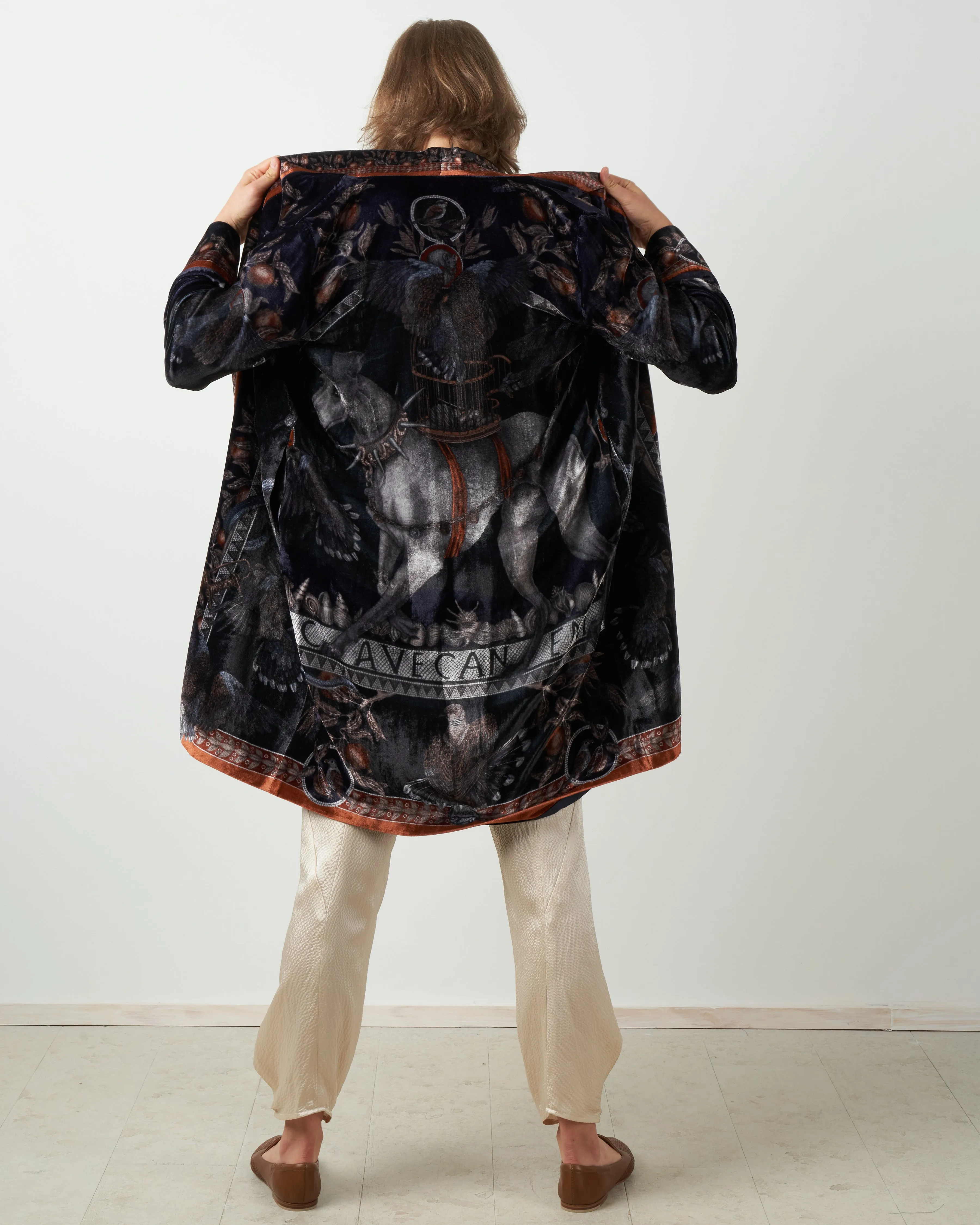 medium cave canem silk velvet midi jacket - water
