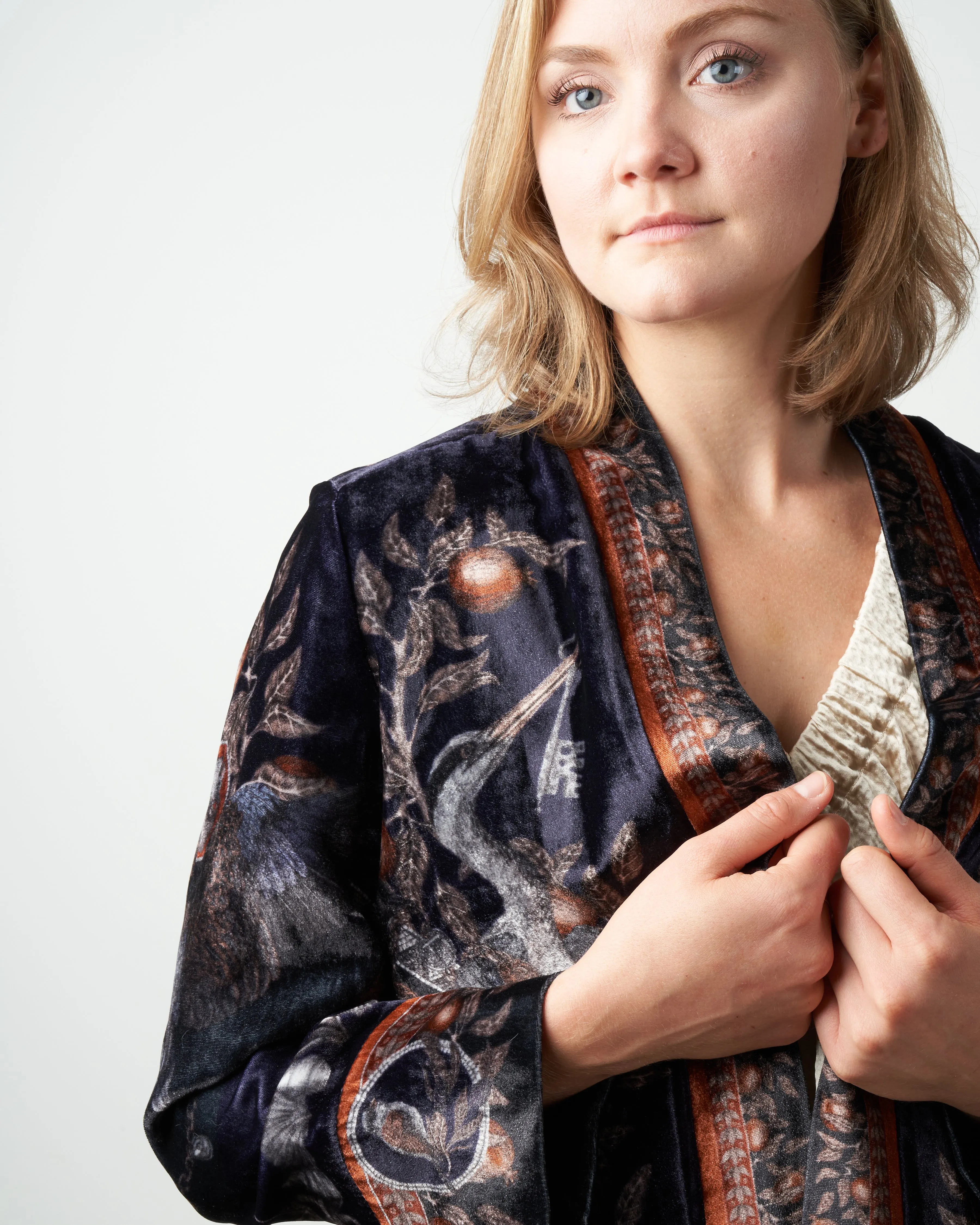 medium cave canem silk velvet midi jacket - water