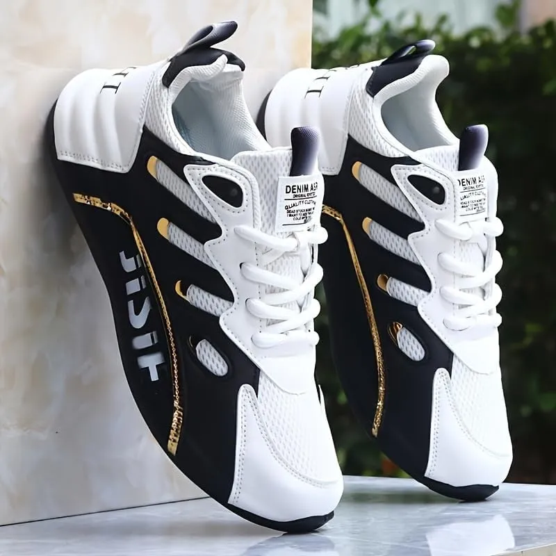 Men's Road Running Shoes - Stylish Geometric Pattern, Breathable Mesh Upper & Durable Rubber Sole, Lace-Up Closure, Low-Top Design for All-Season Outdoor Activities