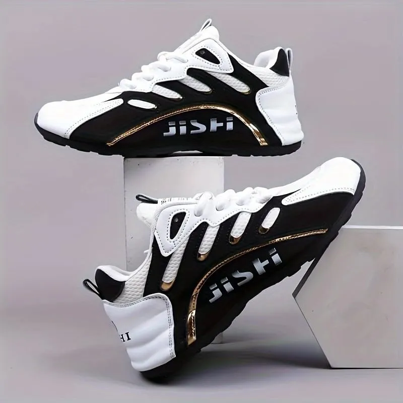 Men's Road Running Shoes - Stylish Geometric Pattern, Breathable Mesh Upper & Durable Rubber Sole, Lace-Up Closure, Low-Top Design for All-Season Outdoor Activities