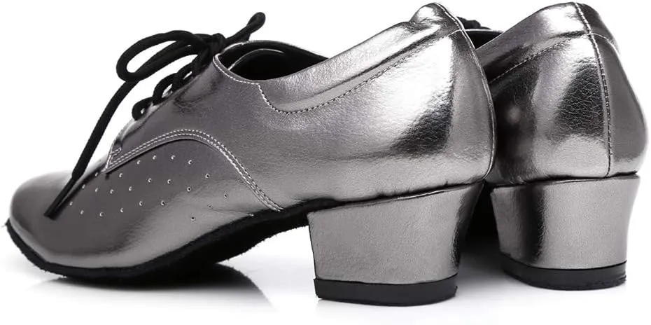 Minishion Women's Lace-up Breathable Block Low Heel Ballroom Latin Dance Shoes