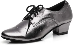 Minishion Women's Lace-up Breathable Block Low Heel Ballroom Latin Dance Shoes