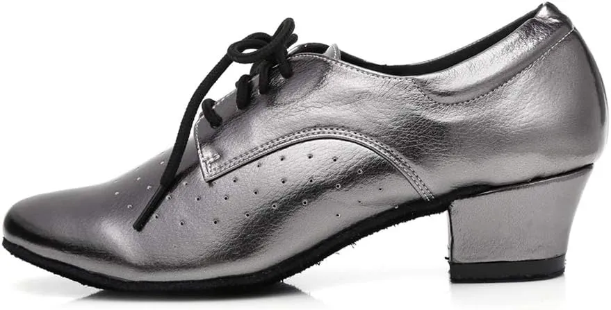 Minishion Women's Lace-up Breathable Block Low Heel Ballroom Latin Dance Shoes