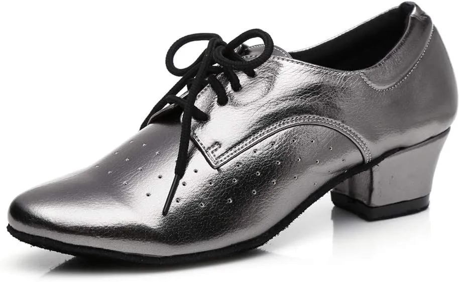 Minishion Women's Lace-up Breathable Block Low Heel Ballroom Latin Dance Shoes
