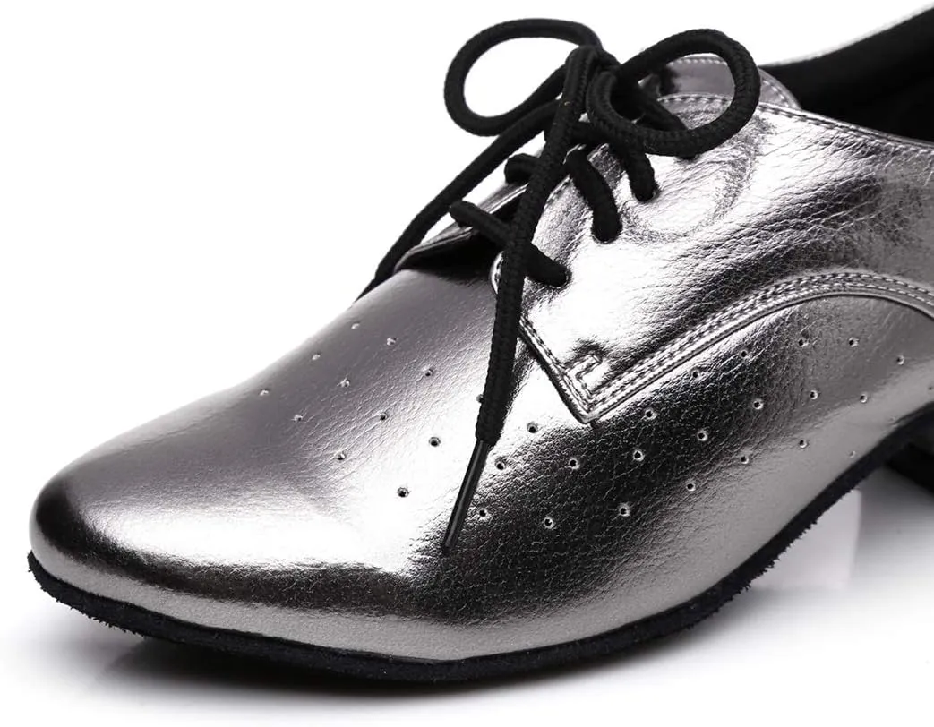 Minishion Women's Lace-up Breathable Block Low Heel Ballroom Latin Dance Shoes