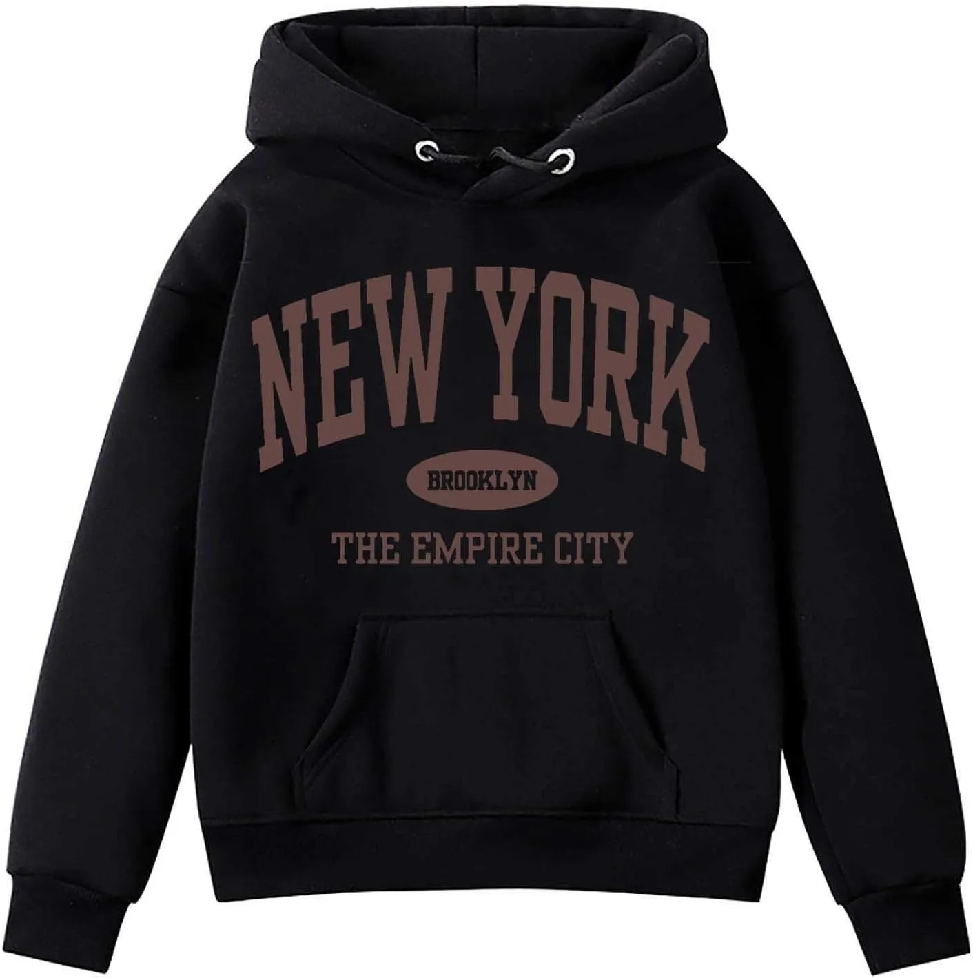 New York Letter Graphic Print Hoodies For Girls Oversized Long Sleeve Casual Spring Pullover Sweatshirt Fashion Tops
