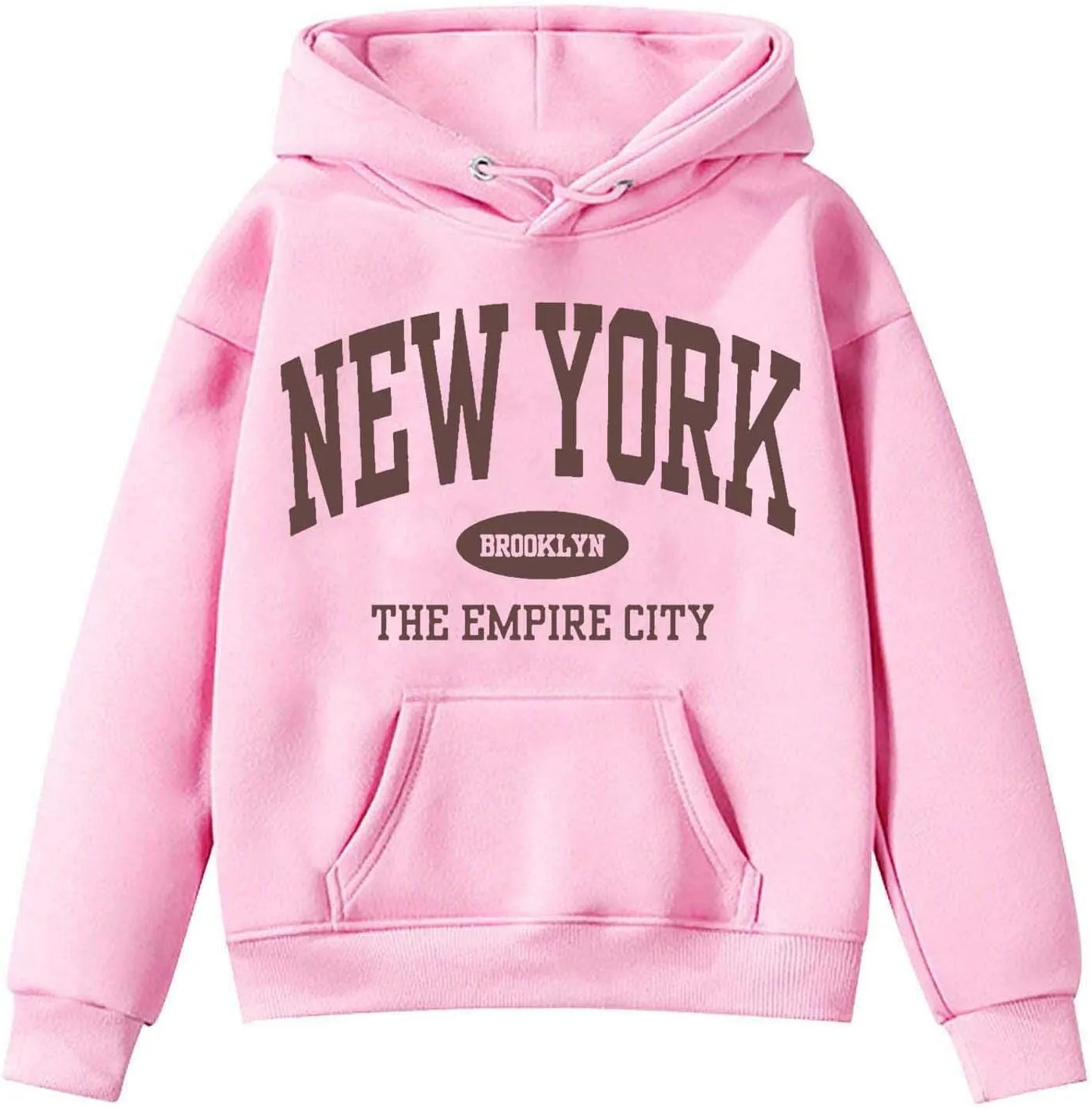 New York Letter Graphic Print Hoodies For Girls Oversized Long Sleeve Casual Spring Pullover Sweatshirt Fashion Tops