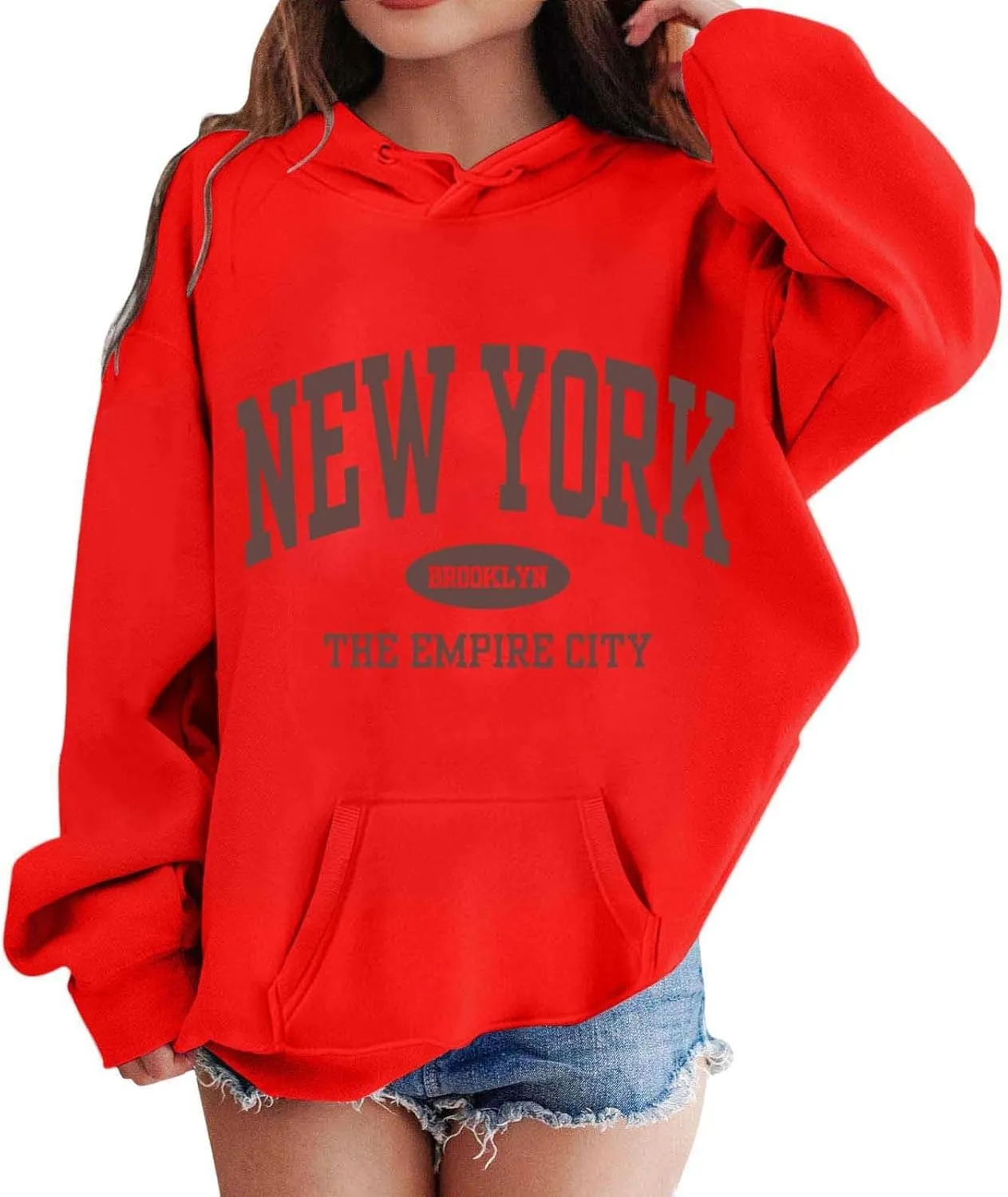 New York Letter Graphic Print Hoodies For Girls Oversized Long Sleeve Casual Spring Pullover Sweatshirt Fashion Tops