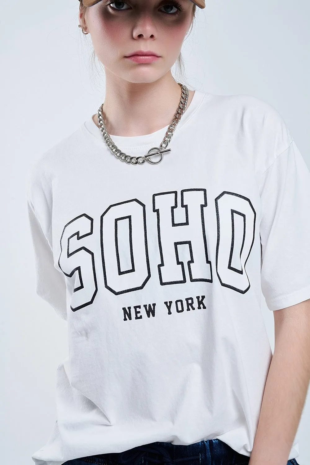 Oversized White T-Shirt With Soho New York At The Front