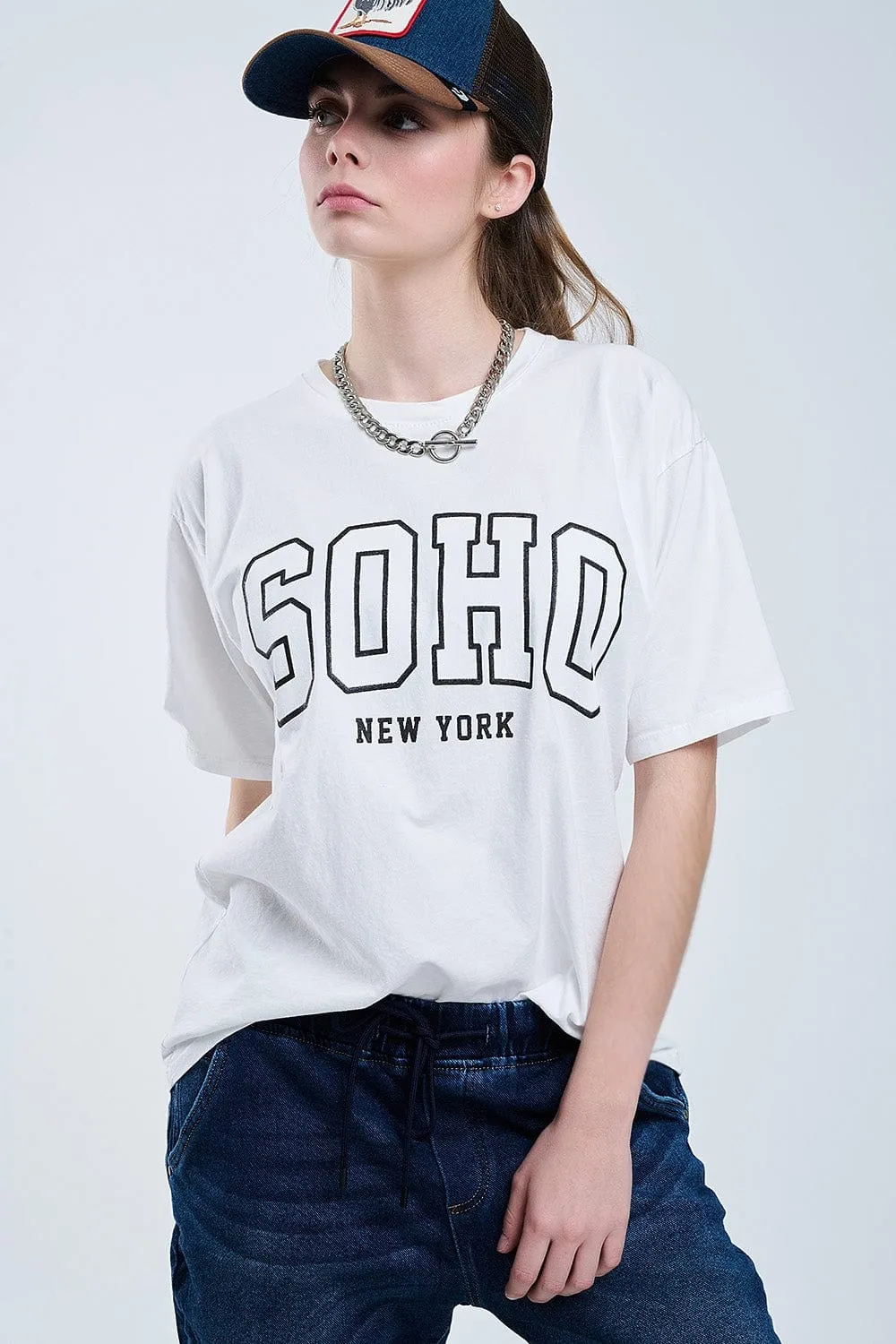 Oversized White T-Shirt With Soho New York At The Front