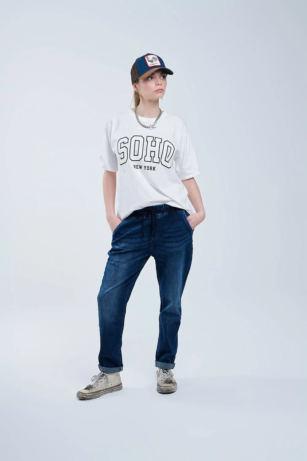Oversized White T-Shirt With Soho New York At The Front