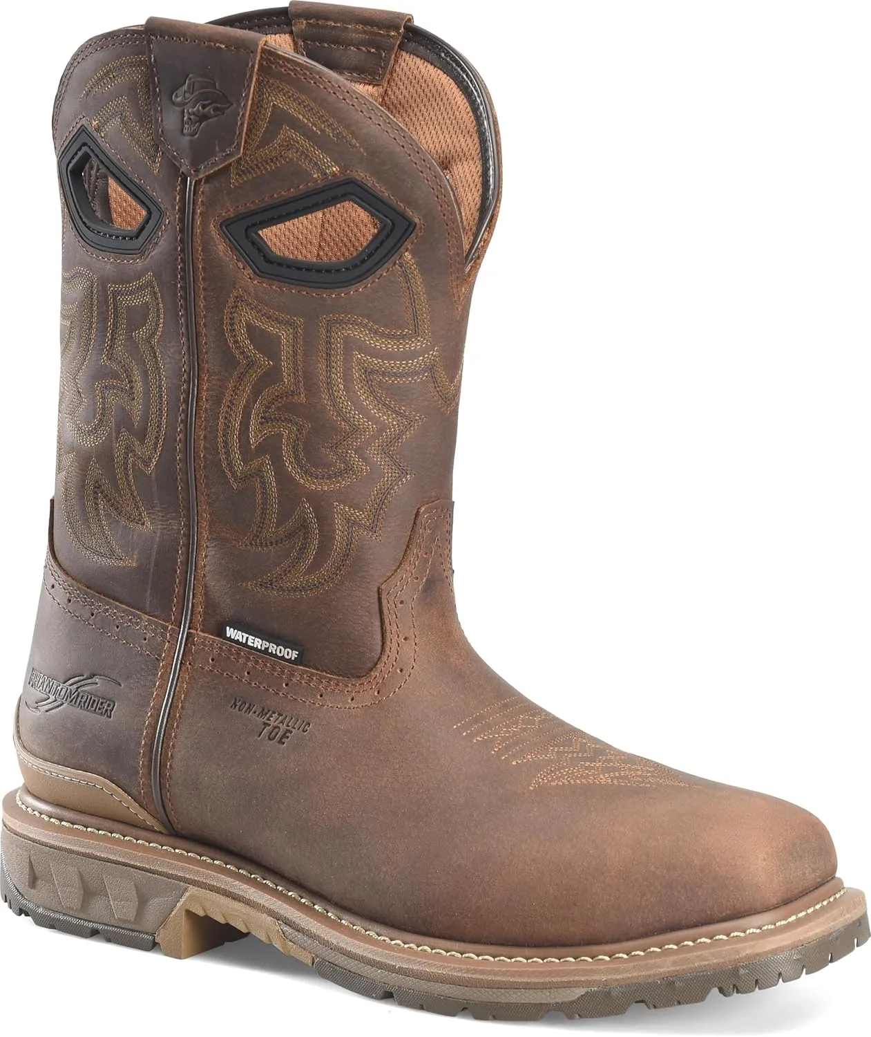 PHANTOM RIDER Stanton 11 Waterproof Wide Square Composite Toe Roper Boots for Men with Dark Brown Barnyard Acid Resistant Leather, EH-Rated, Dark Brown (Brown) - 10.5 D
