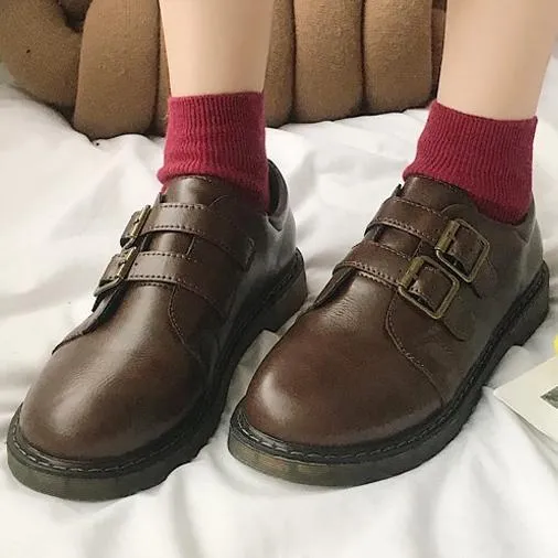 PU Round Toe Shoes With Buckle