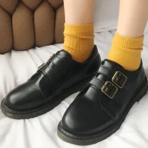 PU Round Toe Shoes With Buckle