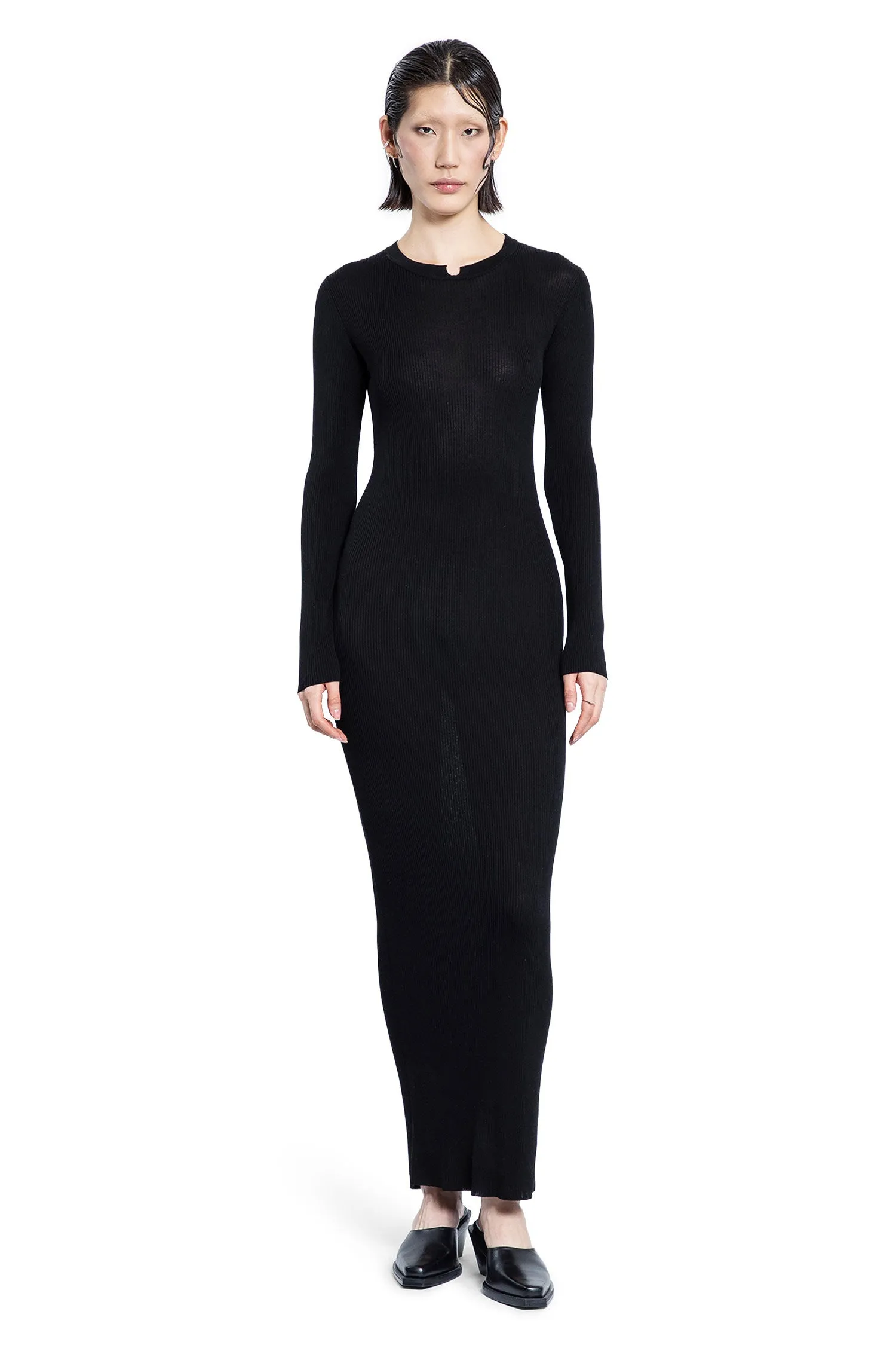 Silk Jersey Long Sleeve Maxi in Black
