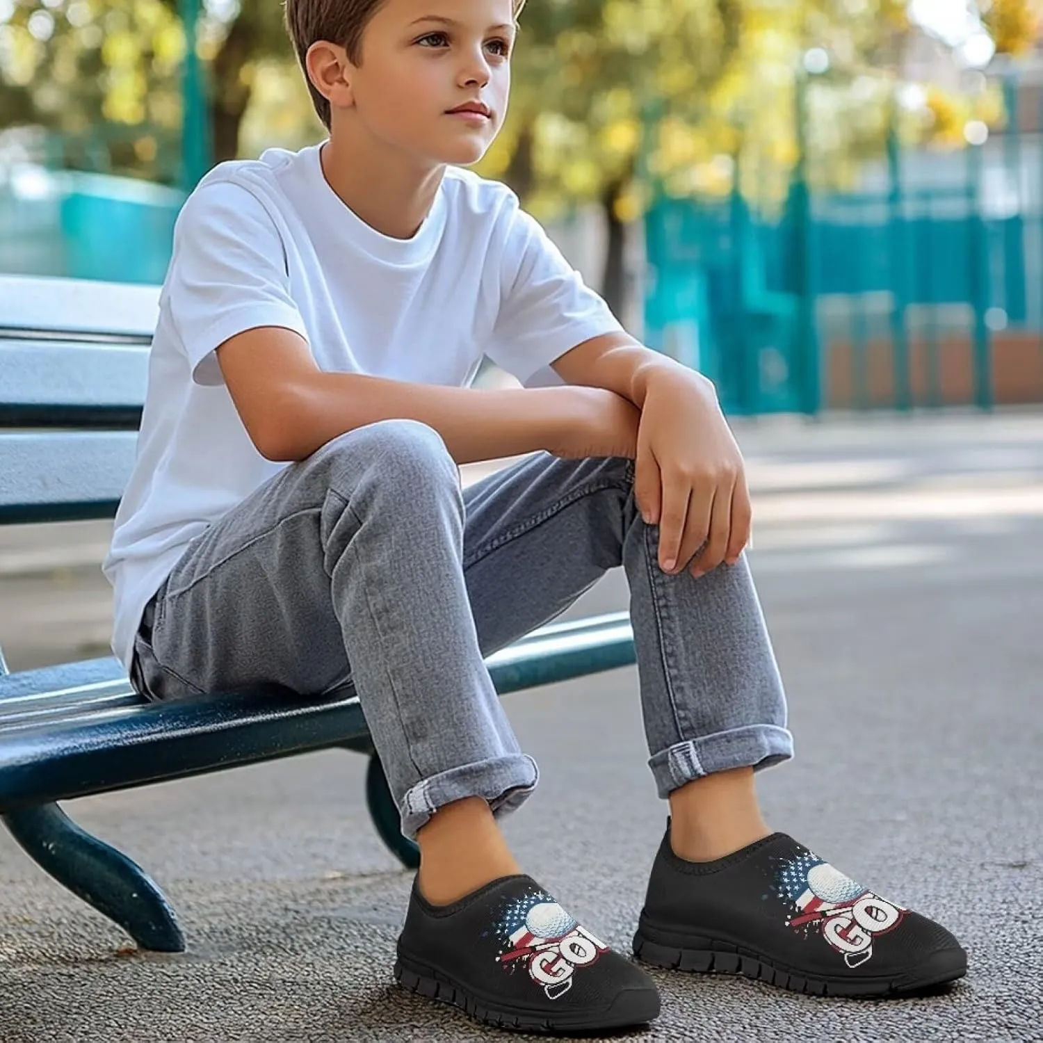 Slip On Sneakers Boys Sport Themed Kids Athletic Tennis Shoes