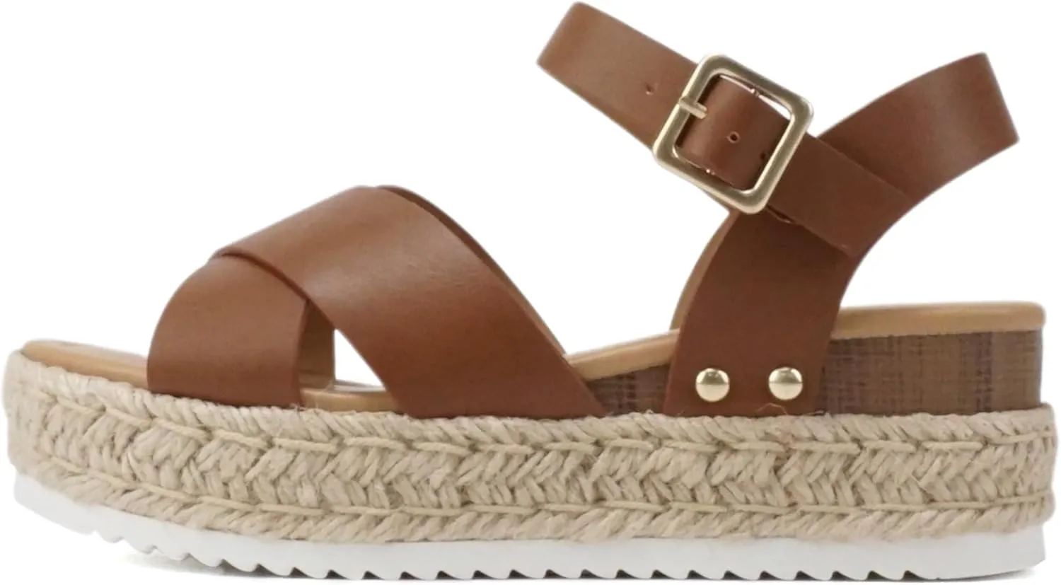 Soda FIRELY ~ Women Round Toe Crisscross Band Platform Espadrille Wedge Sandal with Adjustable Ankle Strap