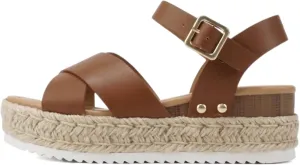 Soda FIRELY ~ Women Round Toe Crisscross Band Platform Espadrille Wedge Sandal with Adjustable Ankle Strap