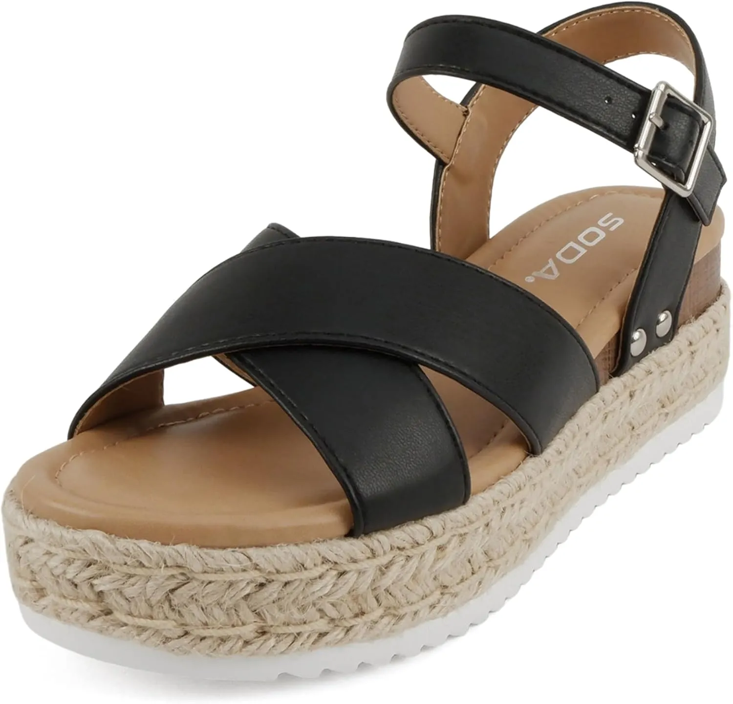 Soda FIRELY ~ Women Round Toe Crisscross Band Platform Espadrille Wedge Sandal with Adjustable Ankle Strap