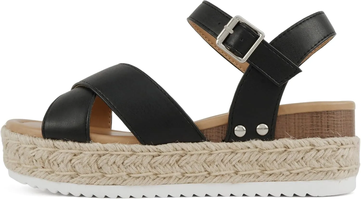 Soda FIRELY ~ Women Round Toe Crisscross Band Platform Espadrille Wedge Sandal with Adjustable Ankle Strap