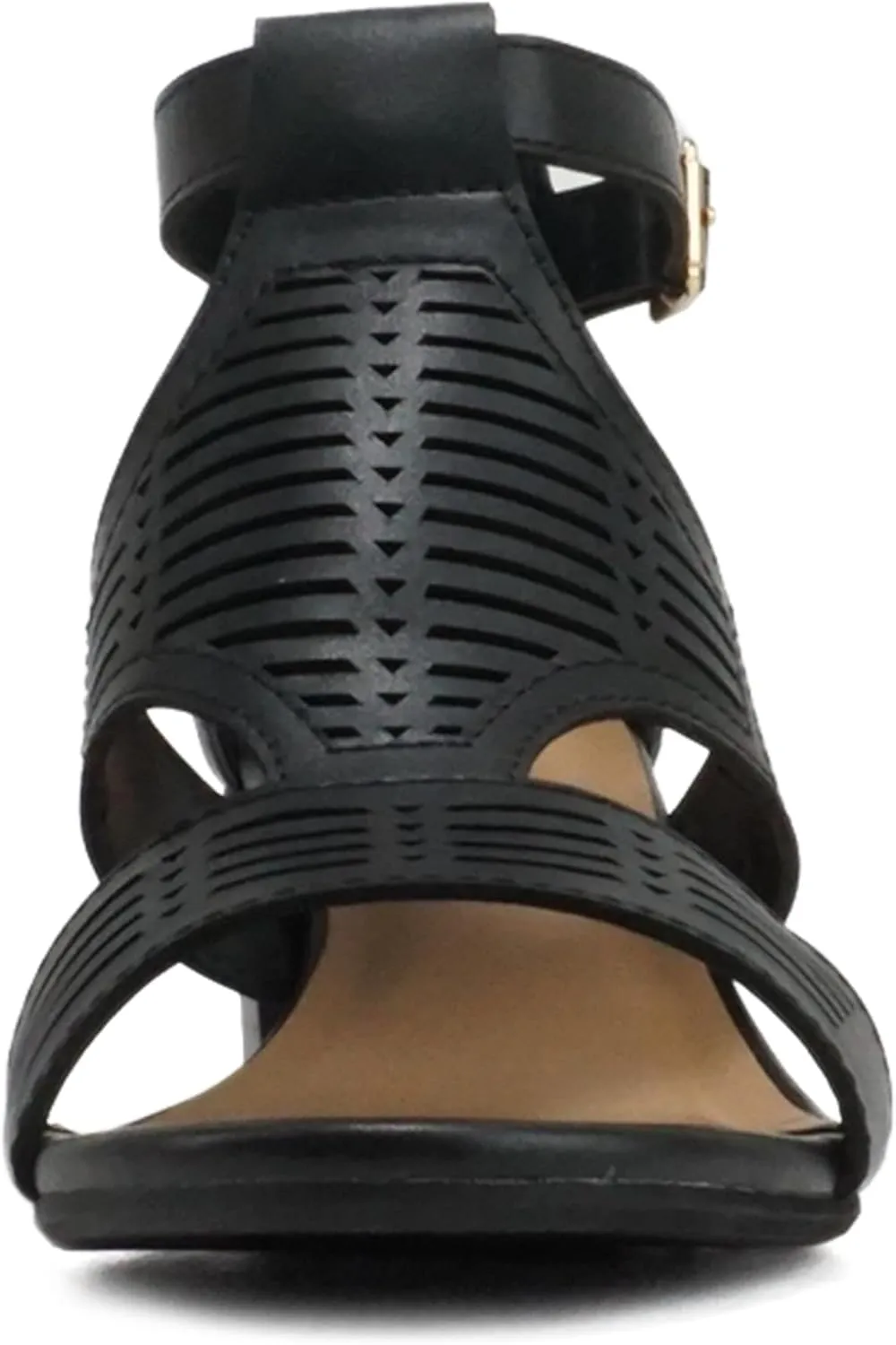 Soda Norway ~ Women Open Toe Closed Back Counter Cutout Upper Low Block Heel Sandal with Adjustable Ankle Strap