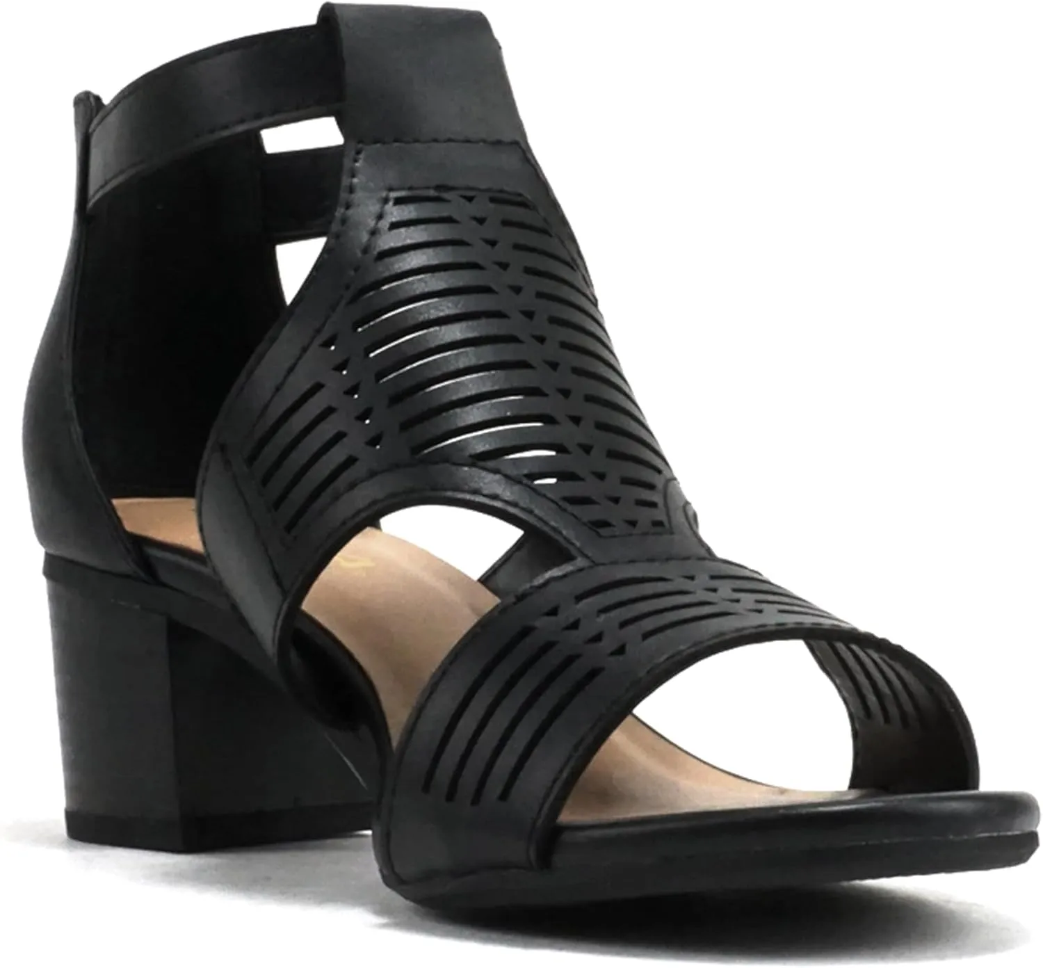 Soda Norway ~ Women Open Toe Closed Back Counter Cutout Upper Low Block Heel Sandal with Adjustable Ankle Strap