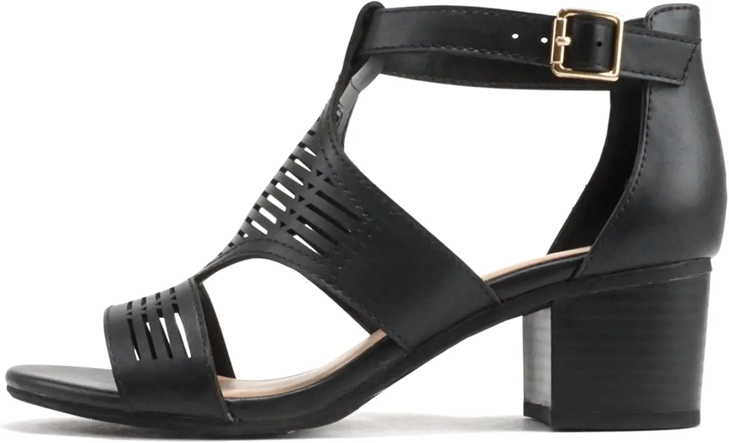 Soda Norway ~ Women Open Toe Closed Back Counter Cutout Upper Low Block Heel Sandal with Adjustable Ankle Strap