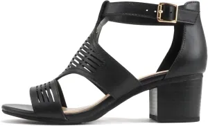 Soda Norway ~ Women Open Toe Closed Back Counter Cutout Upper Low Block Heel Sandal with Adjustable Ankle Strap