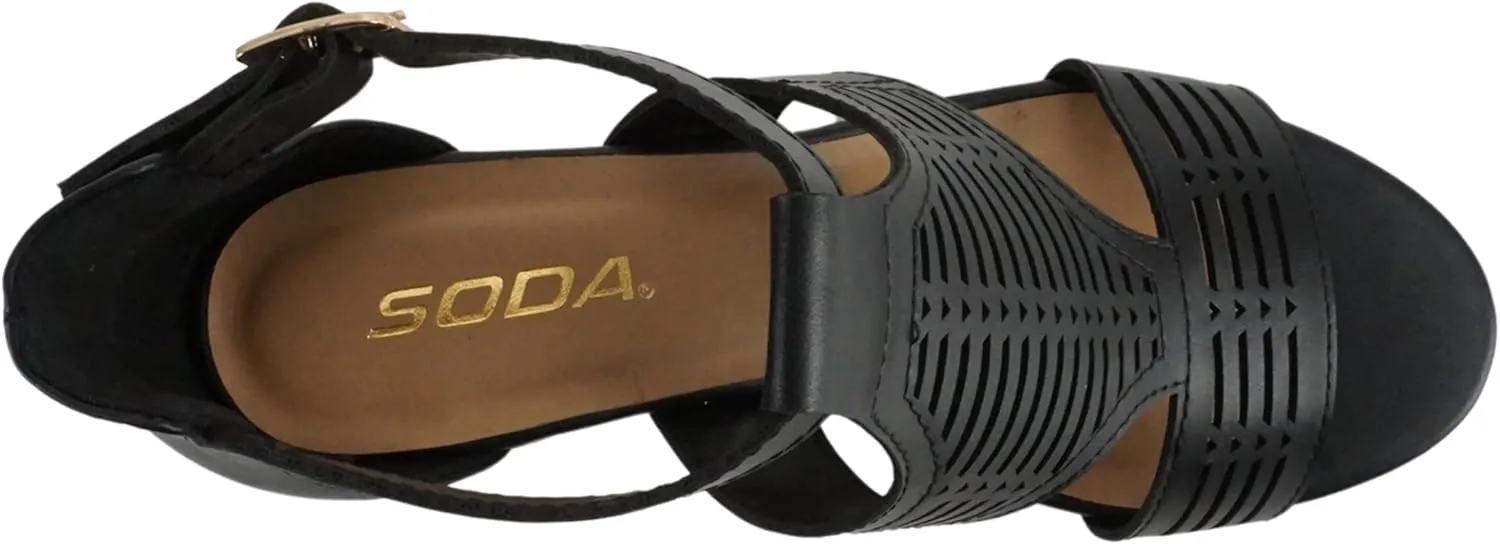 Soda Norway ~ Women Open Toe Closed Back Counter Cutout Upper Low Block Heel Sandal with Adjustable Ankle Strap
