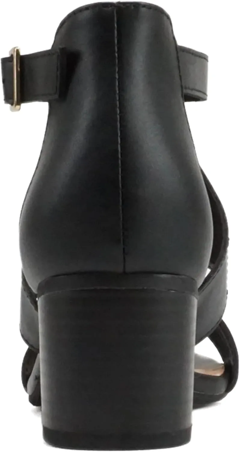 Soda Norway ~ Women Open Toe Closed Back Counter Cutout Upper Low Block Heel Sandal with Adjustable Ankle Strap