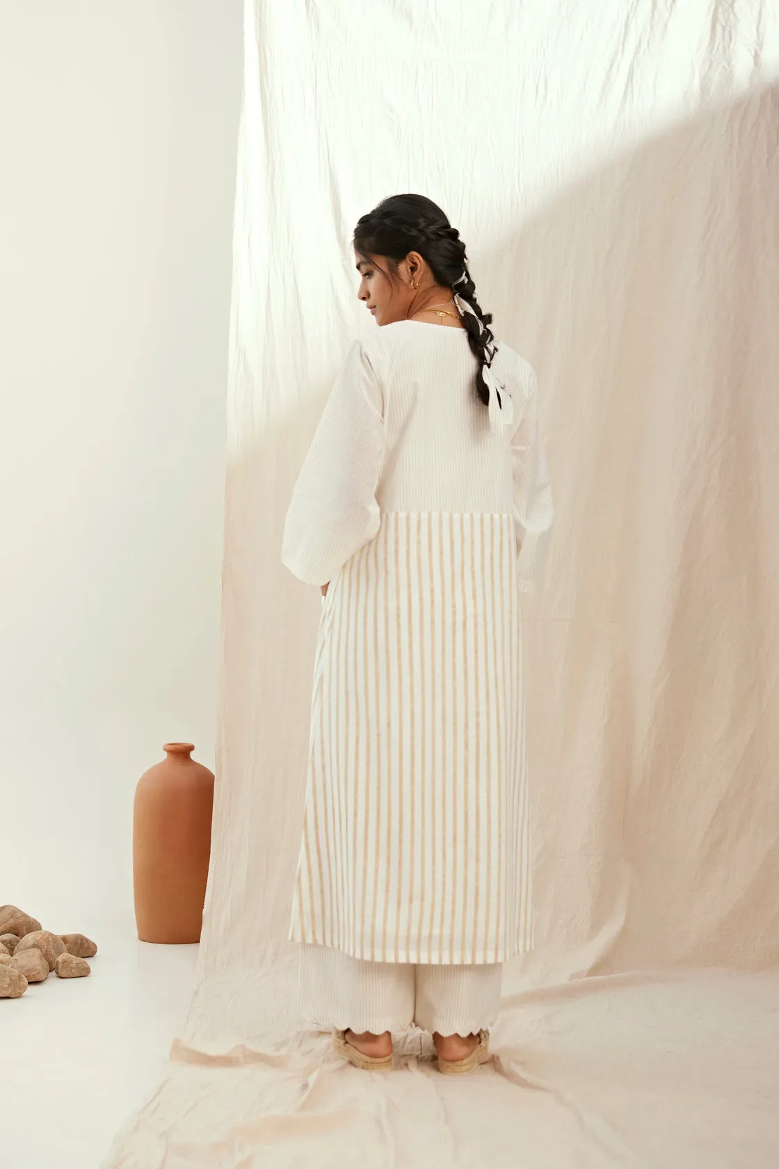 Stripe printed cotton jacket set