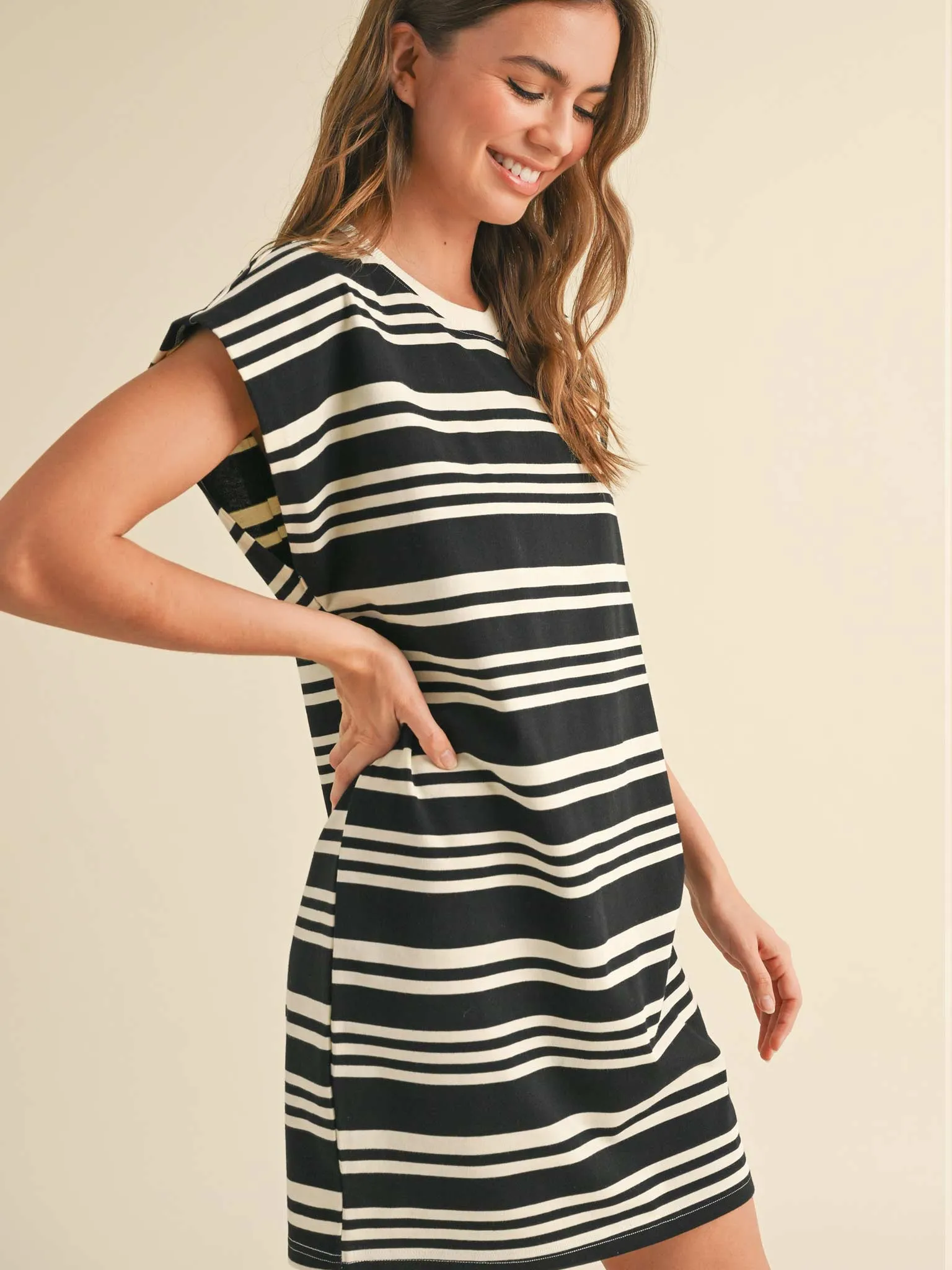 Striped Knit Black and White Mini Dress