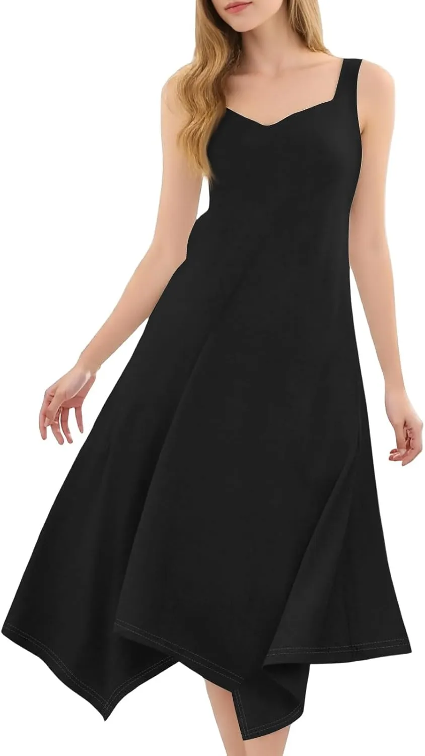 Summer Dresses for Women 2025 Casual Fashion Round Neck Sleeveless Solid Irregular Hem Midi Dress