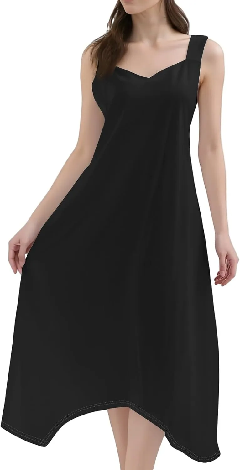 Summer Dresses for Women 2025 Casual Fashion Round Neck Sleeveless Solid Irregular Hem Midi Dress