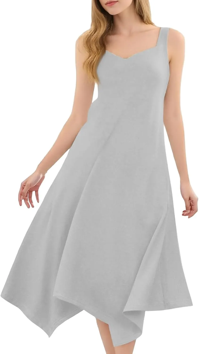 Summer Dresses for Women 2025 Casual Fashion Round Neck Sleeveless Solid Irregular Hem Midi Dress