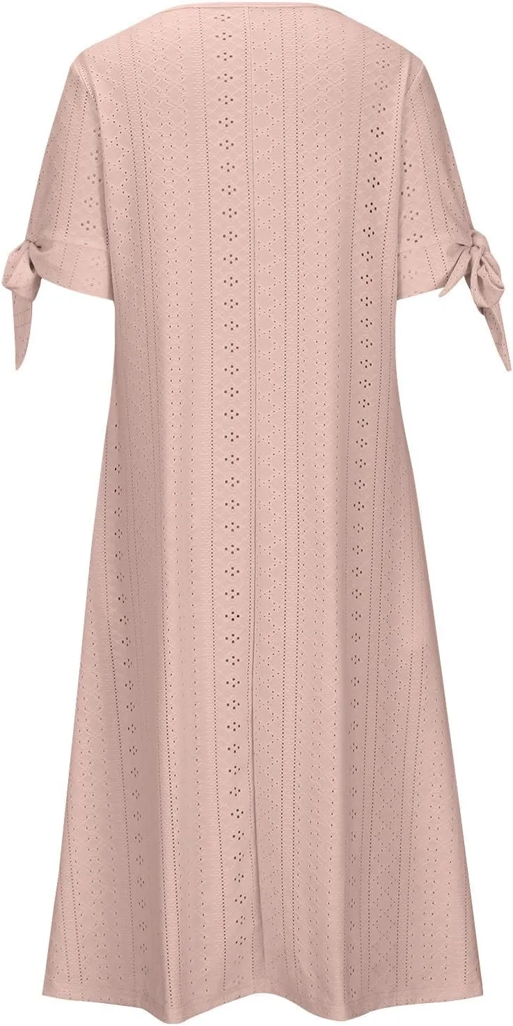 Summer Eyelet Dresses for Women Boho 2025 Trendy V Neck Short Sleeve Maxi Dress Casual Spring Beach Vacation Outfits
