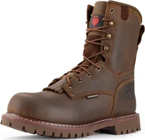 SUREWAY Men's 8" Waterproof Steel-Toe Logger Work Boot, Superior Oil/Slip Resistant,Thicker Full Grain Leather,Wedge Rubber Sole,EH Rated