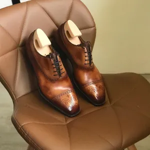 Tan Leather Hemria Brogue Toe Cap Oxfords - Formal Shoes - AW24