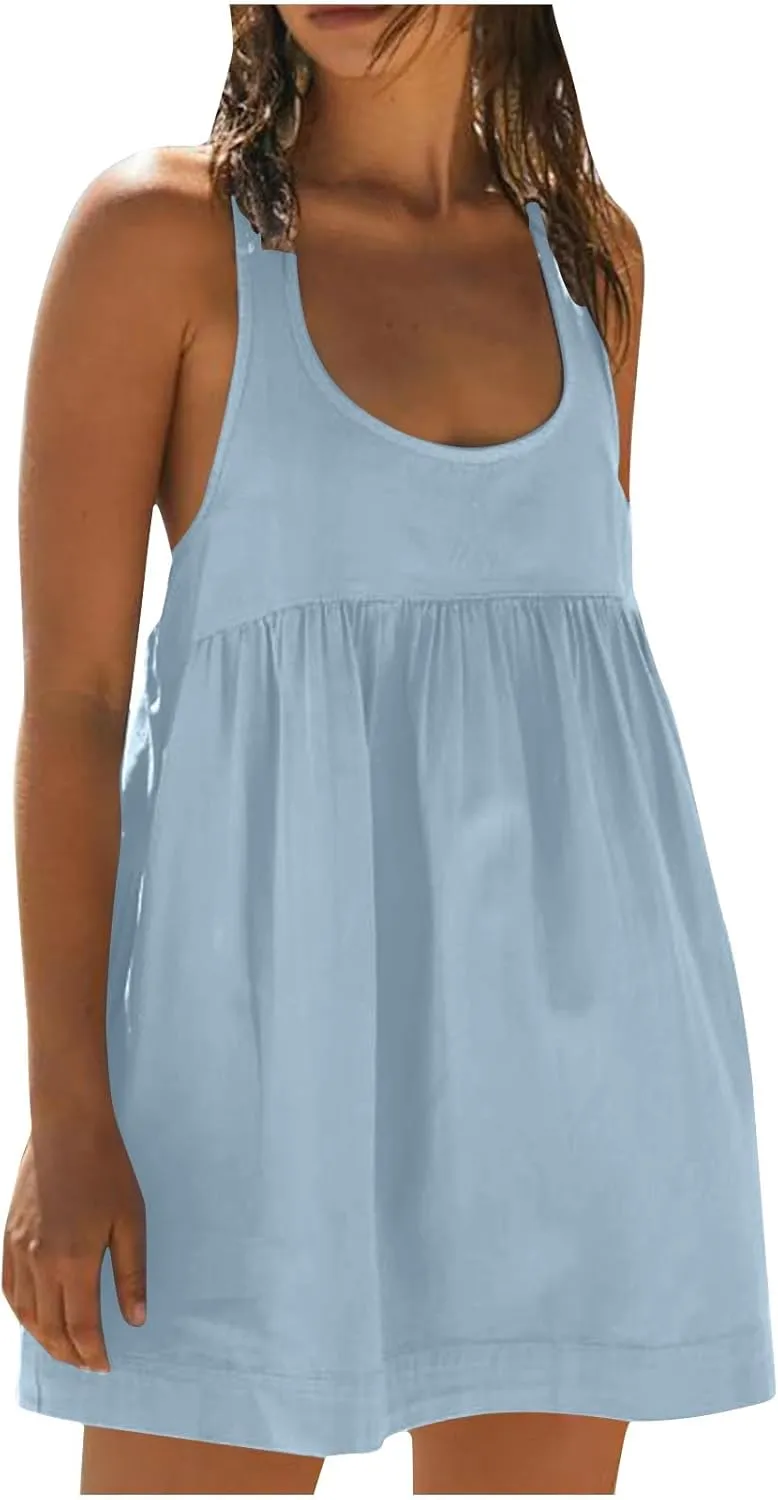 Women Trendy Athletic Dress 2024 Hot Shot Mini Dress Scoop Neck Casual Summer Romper Dresses Tennis Workout Outfits