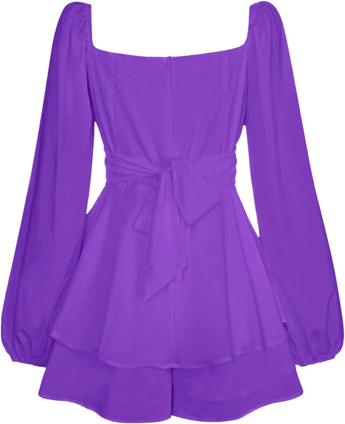 Women's 2025 Casual Long Sleeve Dresses Empire Waist Tie Back a Line Mini Dresses Layer Ruffle Hem Short Dresses