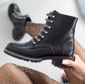 Womens Amore Faux Leather Ankle Zip Boots in Black PU Leather
